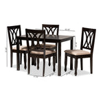 Load image into Gallery viewer, Baxton Studio Reneau Modern And Contemporary Sand Fabric Upholstered Espresso Brown Finished Wood 5-Piece Dining Set
