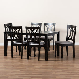 Baxton Studio Reneau Modern And Contemporary Grey Fabric Upholstered Espresso Brown Finished Wood 7-Piece Dining Set