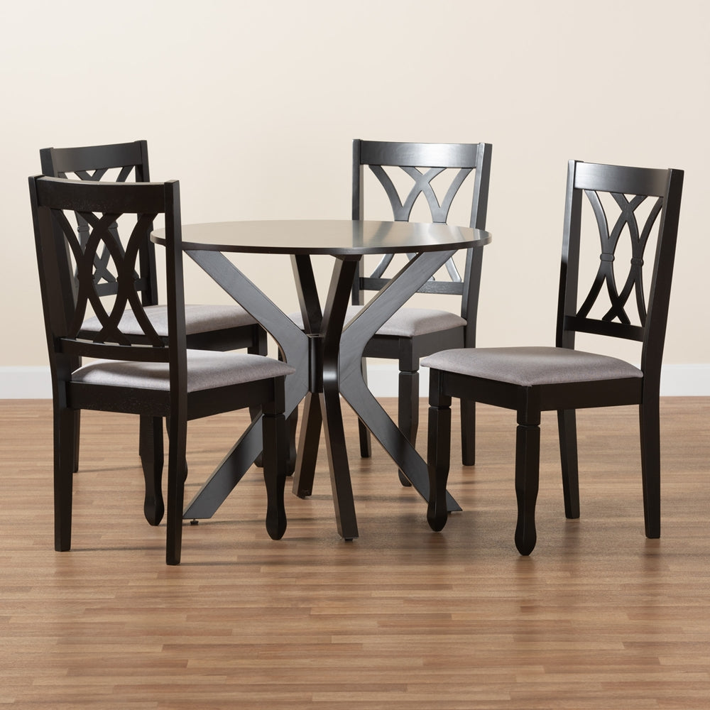 Baxton Studio Maya Modern Grey Fabric And Espresso Brown Finished Wood 5-Piece Dining Set