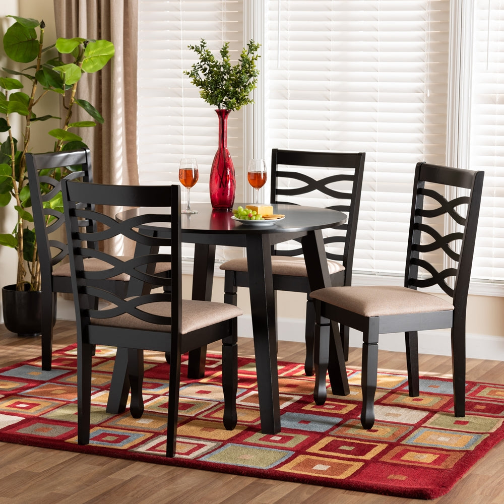 Baxton Studio Ruby Modern Beige Fabric And Dark Brown Finished Wood 5-Piece Dining Set