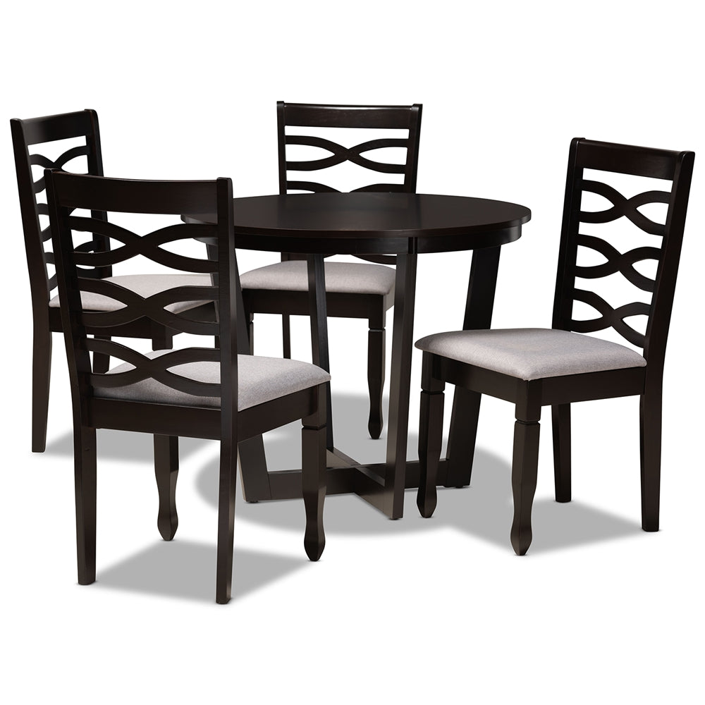 Baxton Studio Leda Modern And Contemporary Grey Fabric Upholstered And Dark Brown Finished Wood 5-Piece Dining Set