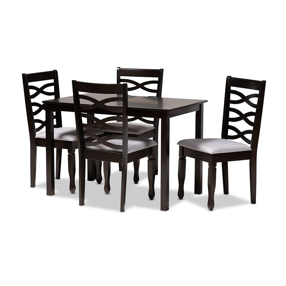 Baxton Studio Lanier Modern And Contemporary Gray Fabric Upholstered Espresso Brown Finished Wood 5-Piece Dining Set