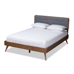 Load image into Gallery viewer, Baxton Studio Dilara Mid-Century Modern Fabric Upholstered and Walnut Brown Finished Wood Platform Bed
