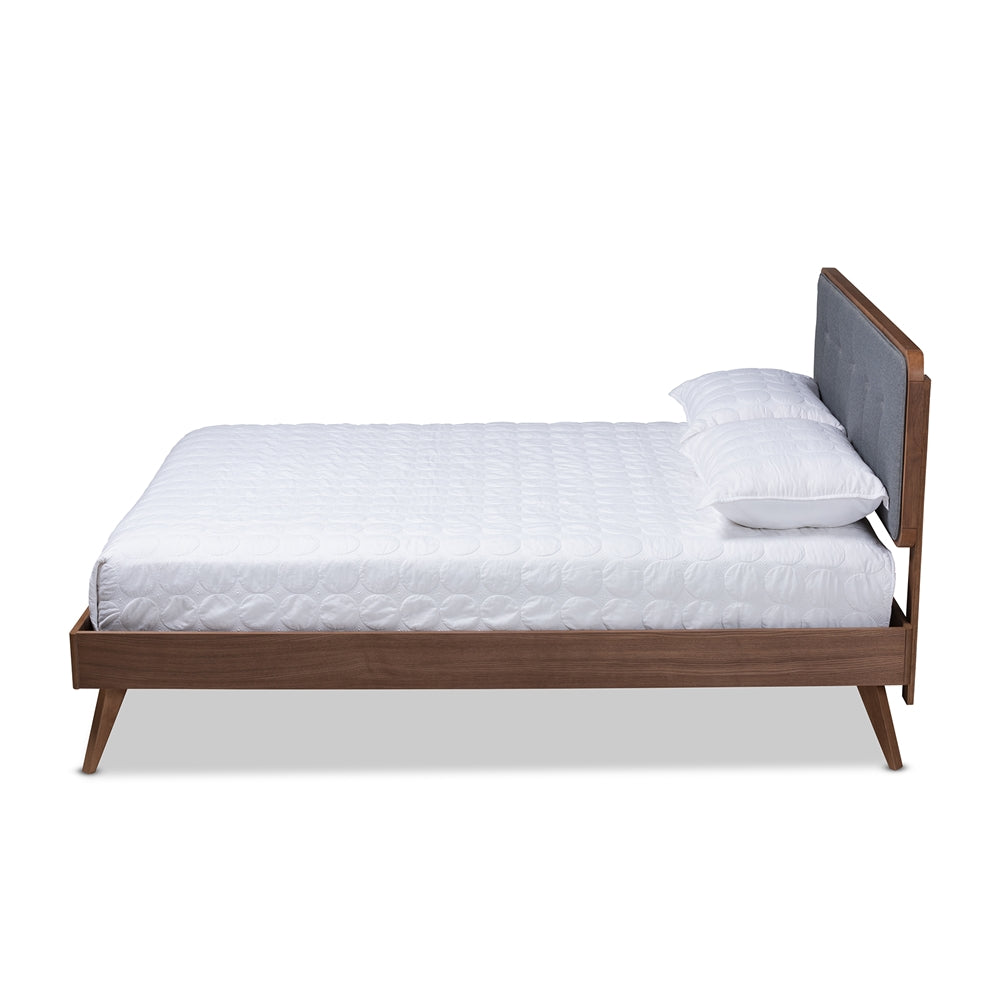 Baxton Studio Dilara Mid-Century Modern Fabric Upholstered and Walnut Brown Finished Wood Platform Bed