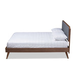 Load image into Gallery viewer, Baxton Studio Dilara Mid-Century Modern Fabric Upholstered and Walnut Brown Finished Wood Platform Bed
