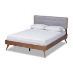 Load image into Gallery viewer, Baxton Studio Dilara Mid-Century Modern Fabric Upholstered and Walnut Brown Finished Wood Platform Bed
