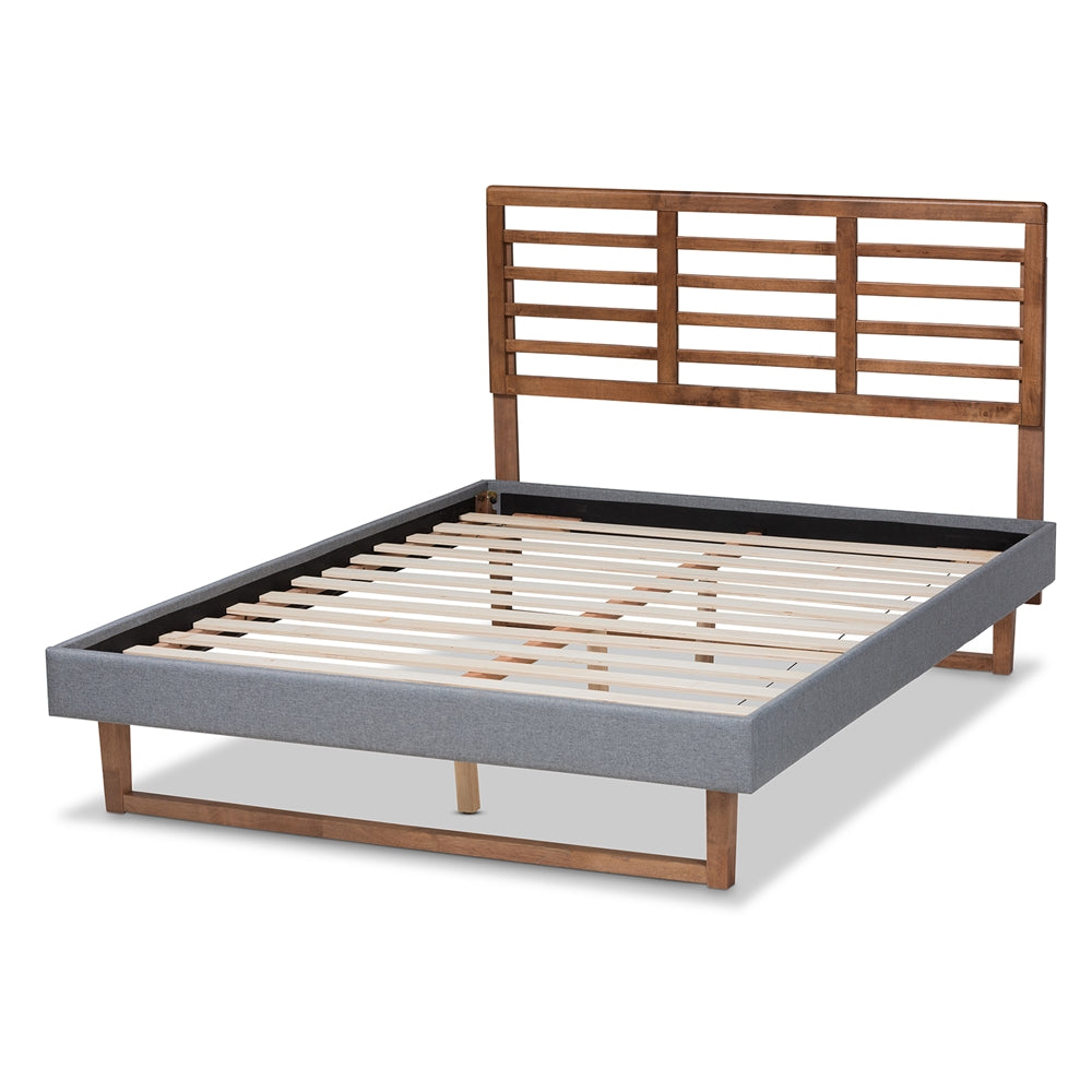 Baxton Studio Rina Modern And Contemporary Dark Grey Fabric Upholstered And Ash Walnut Brown Finished Wood Platform Bed - King Size, Queen Size, Full Size