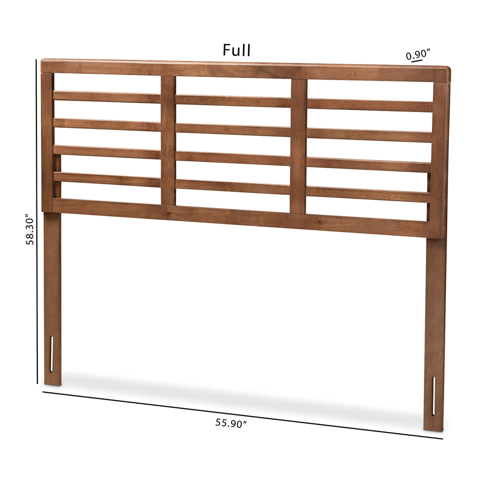 BAXTON STUDIO SALOME MID-CENTURY MODERN WALNUT BROWN FINISHED WOOD FULL SIZE OPEN SLAT HEADBOARD