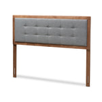 Load image into Gallery viewer, Baxton Studio Sarine Mid-Century Modern Dark Grey Fabric Upholstered Walnut Brown Finished Wood King Size Headboard
