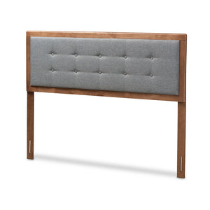 Baxton Studio Sarine Mid-Century Modern Dark Grey Fabric Upholstered Walnut Brown Finished Wood King Size Headboard