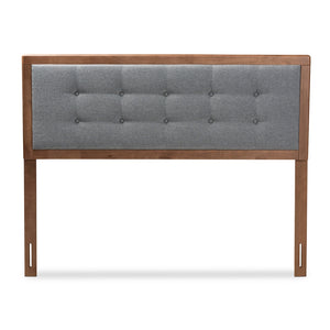 Baxton Studio Sarine Mid-Century Modern Dark Grey Fabric Upholstered Walnut Brown Finished Wood Full Size Headboard