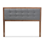 Load image into Gallery viewer, Baxton Studio Sarine Mid-Century Modern Dark Grey Fabric Upholstered Walnut Brown Finished Wood Queen Size Headboard
