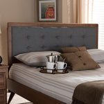 Load image into Gallery viewer, Baxton Studio Sarine Mid-Century Modern Dark Grey Fabric Upholstered Walnut Brown Finished Wood Full Size Headboard
