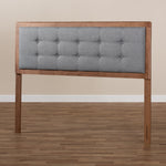 Load image into Gallery viewer, Baxton Studio Sarine Mid-Century Modern Dark Grey Fabric Upholstered Walnut Brown Finished Wood King Size Headboard
