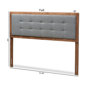 BAXTON STUDIO SARINE MID-CENTURY MODERN DARK GREY FABRIC UPHOLSTERED WALNUT BROWN FINISHED WOOD KING SIZE HEADBOARD