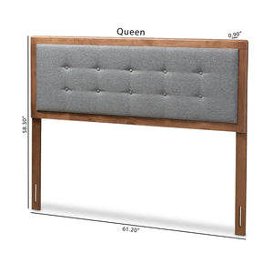 Baxton Studio Sarine Mid-Century Modern Dark Grey Fabric Upholstered Walnut Brown Finished Wood Queen Size Headboard