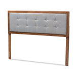 Load image into Gallery viewer, Baxton Studio Sarine Mid-Century Modern Light Grey Fabric Upholstered Walnut Brown Finished Wood Queen Size Headboard
