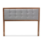 Load image into Gallery viewer, Baxton Studio Sarine Mid-Century Modern Light Grey Fabric Upholstered Walnut Brown Finished Wood Full Size Headboard
