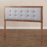 Load image into Gallery viewer, Baxton Studio Sarine Mid-Century Modern Light Grey Fabric Upholstered Walnut Brown Finished Wood King Size Headboard
