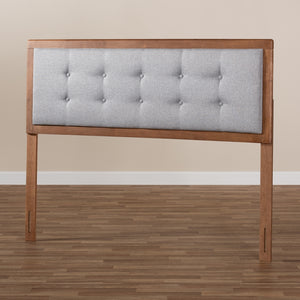 Baxton Studio Sarine Mid-Century Modern Light Grey Fabric Upholstered Walnut Brown Finished Wood Full Size Headboard