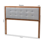 Load image into Gallery viewer, Baxton Studio Sarine Mid-Century Modern Light Grey Fabric Upholstered Walnut Brown Finished Wood Queen Size Headboard
