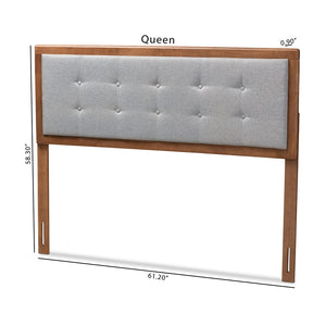 Baxton Studio Sarine Mid-Century Modern Light Grey Fabric Upholstered Walnut Brown Finished Wood Full Size Headboard