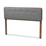 Load image into Gallery viewer, Baxton Studio Palina Mid-Century Modern Dark Grey Fabric Upholstered Walnut Brown Finished Wood Queen Size Headboard
