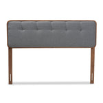 Load image into Gallery viewer, Baxton Studio Palina Mid-Century Modern Dark Grey Fabric Upholstered Walnut Brown Finished Wood Full Size Headboard
