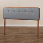 Load image into Gallery viewer, Baxton Studio Palina Mid-Century Modern Dark Grey Fabric Upholstered Walnut Brown Finished Wood Full Size Headboard
