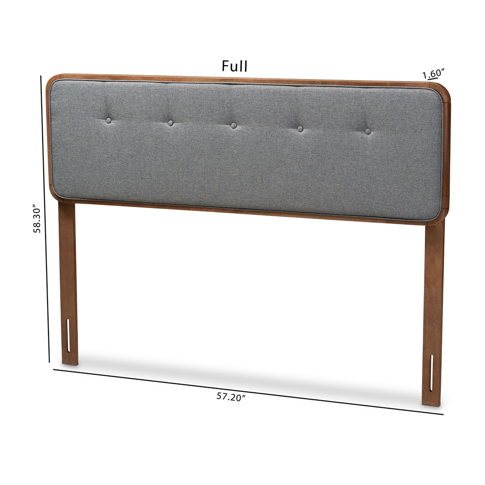 BAXTON STUDIO PALINA MID-CENTURY MODERN DARK GREY FABRIC UPHOLSTERED WALNUT BROWN FINISHED WOOD FULL SIZE HEADBOARD