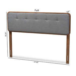 BAXTON STUDIO PALINA MID-CENTURY MODERN DARK GREY FABRIC UPHOLSTERED WALNUT BROWN FINISHED WOOD KING SIZE HEADBOARD