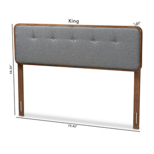 Baxton Studio Palina Mid-Century Modern Dark Grey Fabric Upholstered Walnut Brown Finished Wood Queen Size Headboard