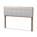 Load image into Gallery viewer, Baxton Studio Palina Mid-Century Modern Light Grey Fabric Upholstered Walnut Brown Finished Wood King Size Headboard
