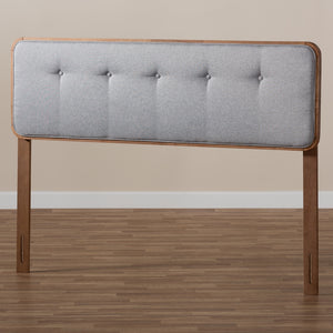 Baxton Studio Palina Mid-Century Modern Light Grey Fabric Upholstered Walnut Brown Finished Wood Full Size Headboard