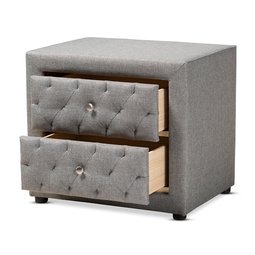 Baxton Studio Lepine Modern and Contemporary Fabric Upholstered 2-Drawer Wood Nightstand