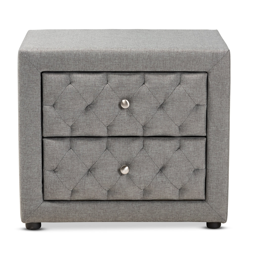 Baxton Studio Lepine Modern And Contemporary Gray Fabric Upholstered 2-Drawer Wood Nightstand