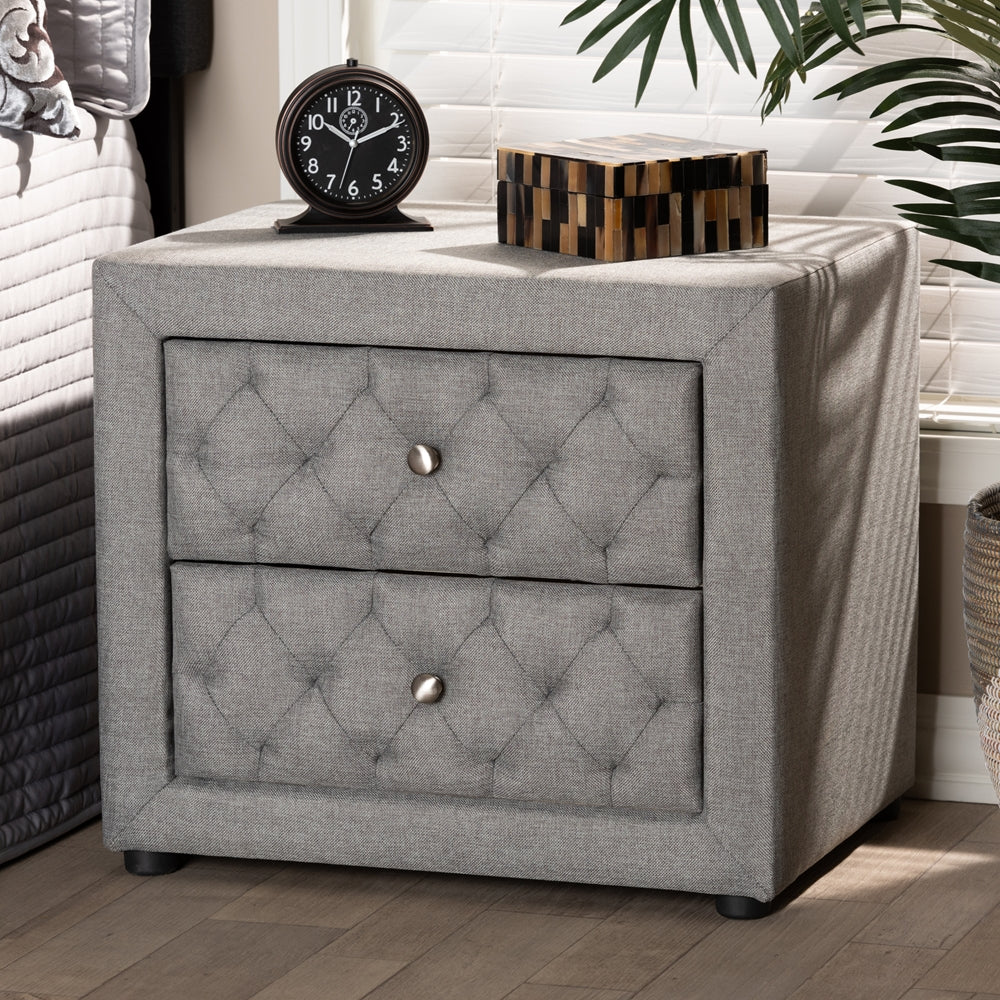 Baxton Studio Lepine Modern And Contemporary Gray Fabric Upholstered 2-Drawer Wood Nightstand