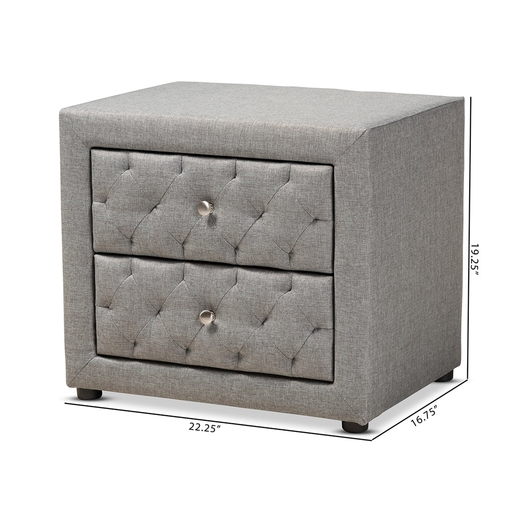 Baxton Studio Lepine Modern And Contemporary Gray Fabric Upholstered 2-Drawer Wood Nightstand