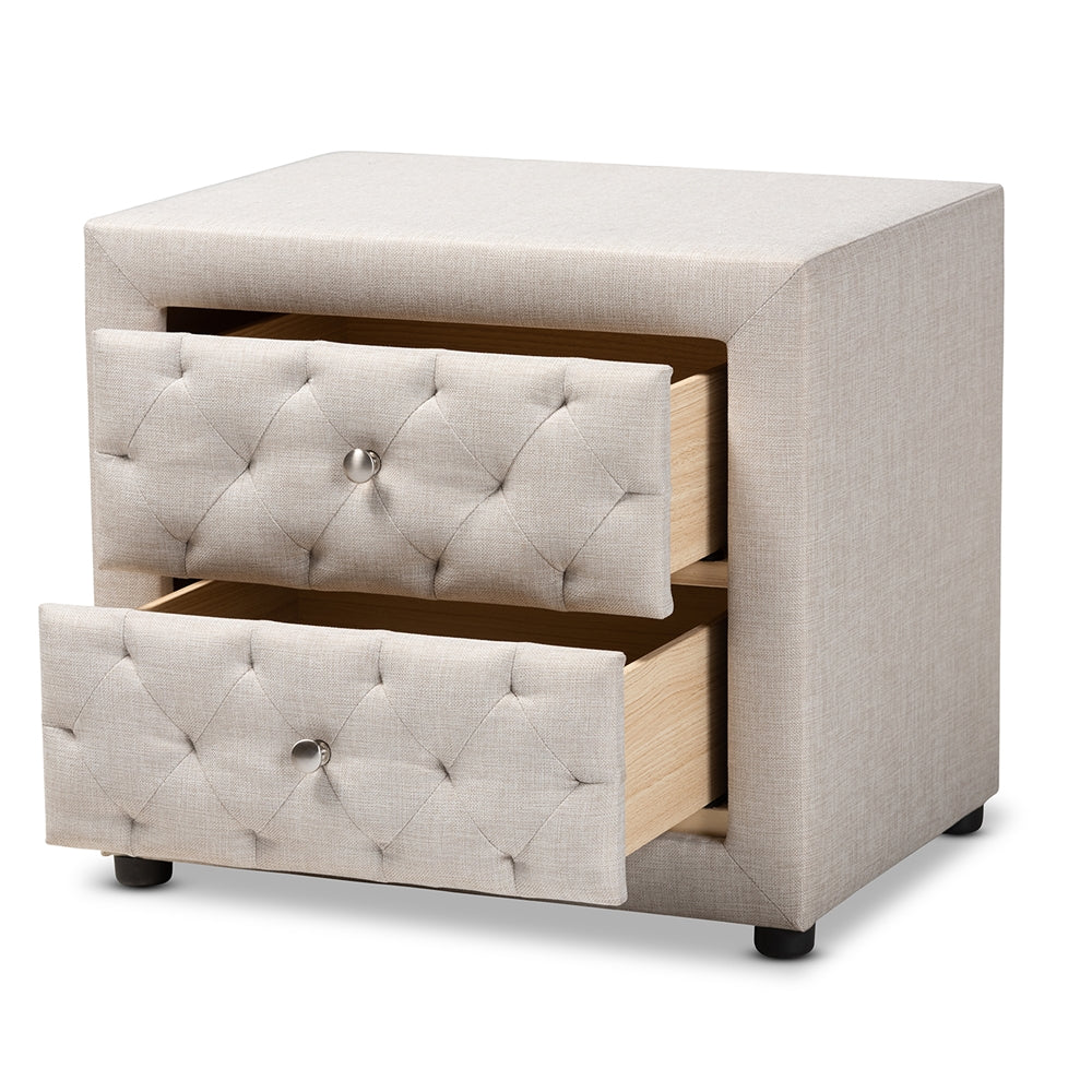 Baxton Studio Lepine Modern And Contemporary Light Beige Fabric Upholstered 2-Drawer Wood Nightstand