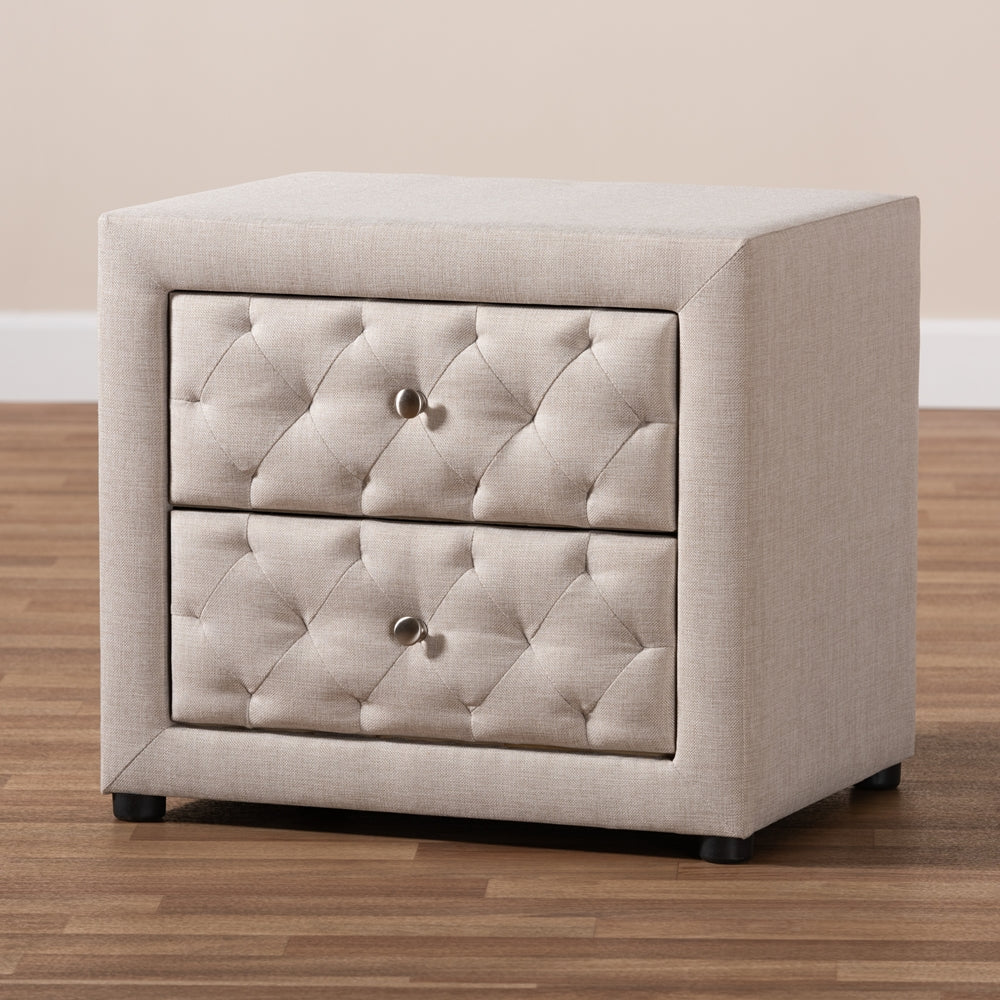 Baxton Studio Lepine Modern And Contemporary Light Beige Fabric Upholstered 2-Drawer Wood Nightstand