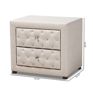 Baxton Studio Lepine Modern And Contemporary Light Beige Fabric Upholstered 2-Drawer Wood Nightstand