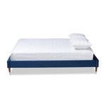 Load image into Gallery viewer, Baxton Studio Volden Glam And Navy Blue Velvet Fabric Upholstered King Size Wood Platform Bed Frame With Gold-Tone Leg Tips
