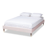 Load image into Gallery viewer, Baxton Studio Volden Glam And Luxe Light Pink Velvet Fabric Upholstered Full Size Wood Platform Bed Frame With Gold-Tone Leg Tips
