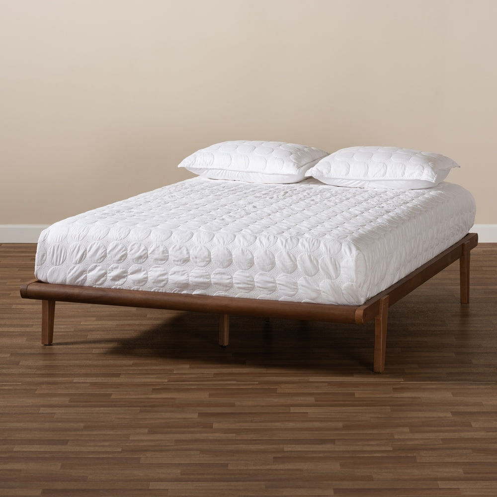 BAXTON STUDIO KAIA MID-CENTURY MODERN WALNUT BROWN FINISHED WOOD KING SIZE PLATFORM BED FRAME