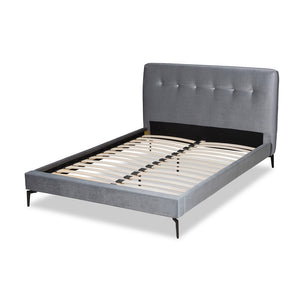 Baxton Studio Ingrid Glam And Luxe Silver Grey Velvet Fabric Upholstered King Size Platform Bed