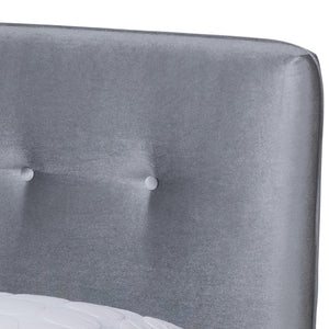 Baxton Studio Ingrid Glam And Luxe Silver Grey Velvet Fabric Upholstered King Size Platform Bed