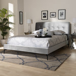 Load image into Gallery viewer, BAXTON STUDIO INGRID GLAM AND LUXE SILVER GREY VELVET FABRIC UPHOLSTERED KING SIZE PLATFORM BED
