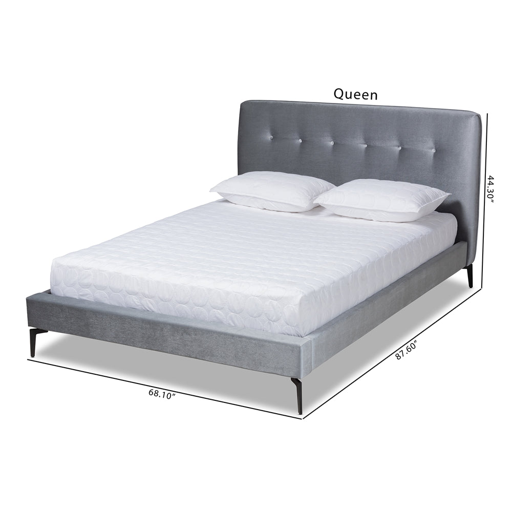 Baxton Studio Ingrid Glam And Luxe Silver Grey Velvet Fabric Upholstered King Size Platform Bed