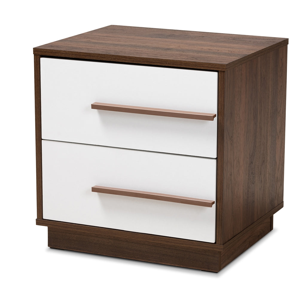 Baxton Studio Mette Mid-Century Modern Two-Tone Finished 2-Drawer Wood Nightstand