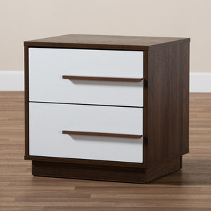 Baxton Studio Mette Mid-Century Modern Two-Tone White And Walnut Finished 2-Drawer Wood Nightstand